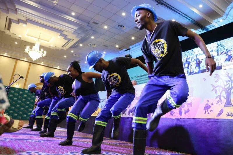 Delegates are welcomed to IPBES 11 with traditional Namibian dance and music